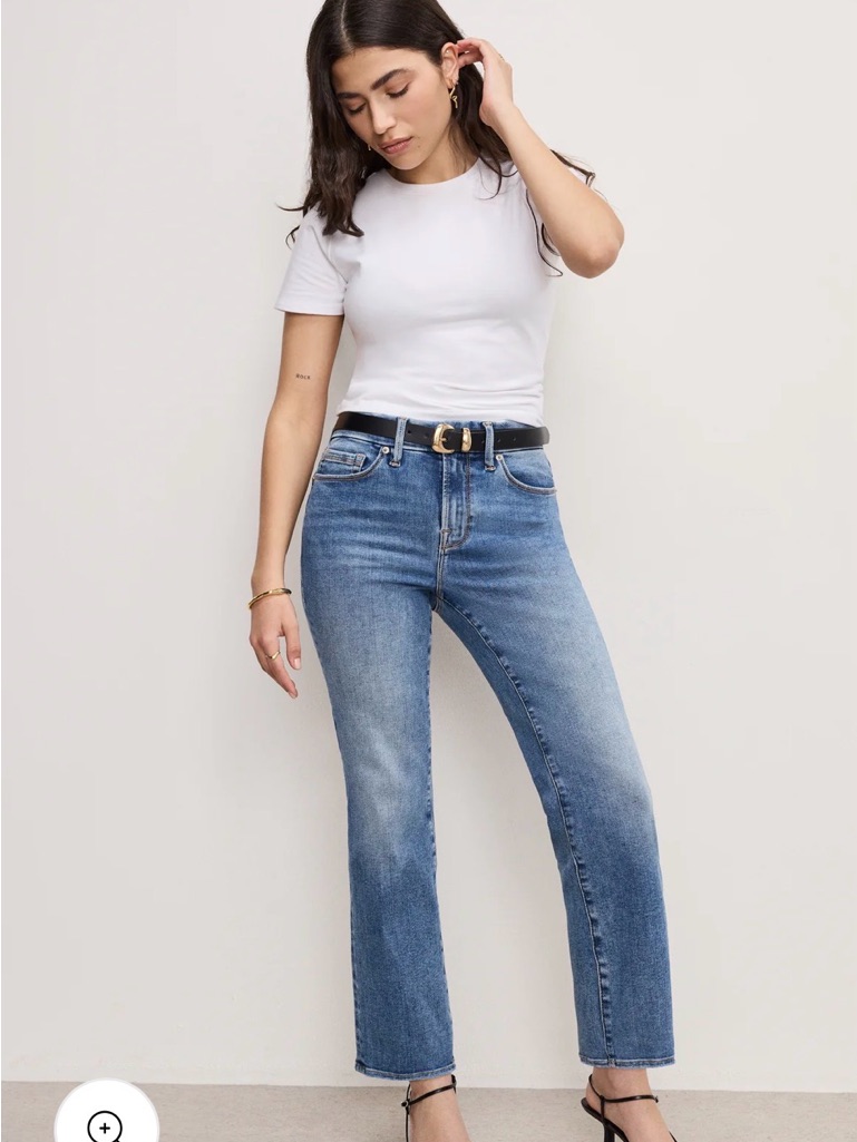Good American Medium Blue High-Rise Straight Jeans Petite